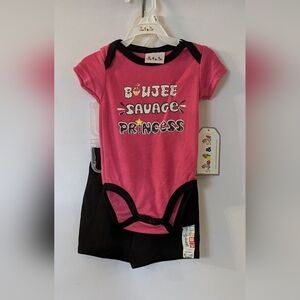 New Sweet And Soft Pink and Black Baby Bodysuit And Black Shorts, TF